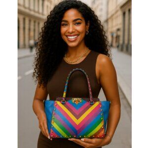 ✨ 🌈 Authentic Valentino Garavani Multicolor “1973” Chevron Rockstud Bag 🌈 ✨